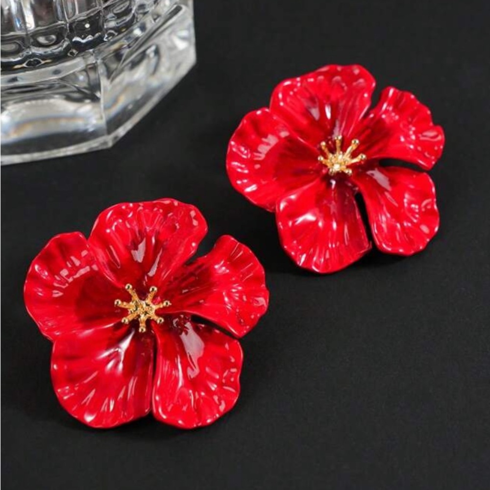 Vibrant Red Floral Earrings